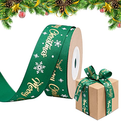 Weihnachtsbänder, 9M Grün Geschenkband Weihnachten mit Schneeflocke für Basteln Weihnachten Satinband Ripsband Schleifenband Dekoband für Weihnachtskuchen Karten Kränze Weihnachtsbaum (25 mm) von Ponsey
