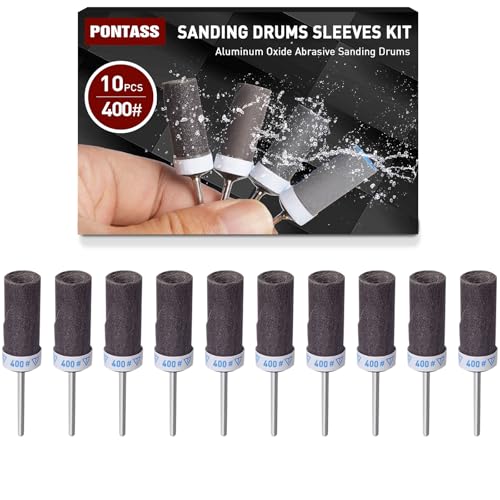 10 Stück 400 Körnung Schleifhülsen Satz für Dremel Rotationswerkzeug, Schleiftrommel-Set für Bohrmaschinen und Bohrmaschinen, Hülsen-Set, Schleifpapierstange für Metall, Holz, Form, Stein, Polieren 10 Stück 400 Körnung Schleifhülsen Satz für Dremel Rotationswerkzeug, Schleiftrommel-Set für Bohrmaschinen und Bohrmaschinen, Hülsen-Set, Schleifpapierstange für Metall, Holz, Form, Stein, Polieren von PONTASS