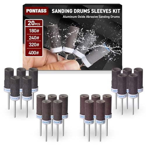 20 Stück Schleifhülsen Satz für Dremel Rotationswerkzeug mit 3mm Schaft 180/240/320/400 Korn Schleifaufsätze, Schleifwalzen für Schleifen & Rosten Metallkante-Abreiben Stein Holz Schleifen 20 Stück Schleifhülsen Satz für Dremel Rotationswerkzeug mit 3mm Schaft 180/240/320/400 Korn Schleifaufsätze, Schleifwalzen für Schleifen & Rosten Metallkante-Abreiben Stein Holz Schleifen von PONTASS