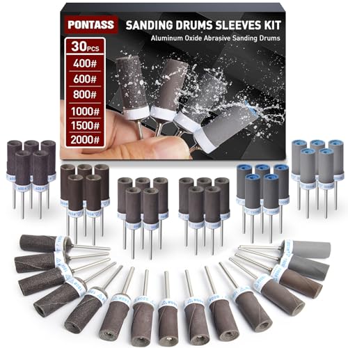 30 Stück Schleifhülsen Satz für Dremel Rotationswerkzeug mit 3mm Schaft 400/600/800/1000/1500/2000 Korn Schleifaufsätze, Schleifwalzen für Schleifen & Rosten Metallkante-Abreiben Stein Holz Schleifen von PONTASS