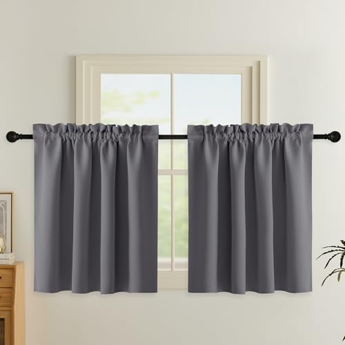 PONY DANCE Kurzgardinen Küche Scheibengardinen Blickdicht 2er Set H 90 x B 140 cm Verdunkelungsvorhang Grau Abdunkelnde Vorhänge mit Stangedurchzug Thermal Curtain PONY DANCE Kurzgardinen Küche Scheibengardinen Blickdicht 2er Set H 90 x B 140 cm Verdunkelungsvorhang Grau Abdunkelnde Vorhänge mit Stangedurchzug Thermal Curtain von PONY DANCE