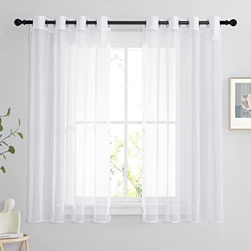 PONY DANCE Voile Gardinen 120 cm Hoch Vorhänge Weiss Transparent Kurzgardine Küchenfenster Vorhang Durchsichtig Weiß Kurz Voile Gardine mit Ösen Sheer Curtains, H 120 X B 140 cm von PONY DANCE