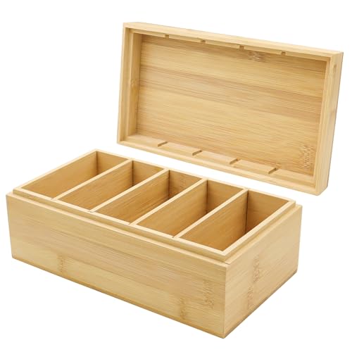 POPAPIE 1 Stück Lernkarteibox Holz,Karten Aufbewahrungsbox,Karteikartenbox,Karteikarten Holz mit Teilerplatinen und Deckel Karteibox,Index Cards Boxes für Büro Schulen und Heim (22 x 12.6 x 9 CM) von POPAPIE