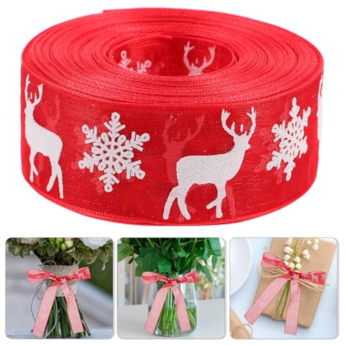 POPETPOP 1 Rolle 10 M Weihnachtsband: Schneeflocken- Und Hirschmuster, Polyester-bastelband, Geschenkband, Partydekoration, Neujahrs-hochzeitsornament, Rot POPETPOP 1 Rolle 10 M Weihnachtsband: Schneeflocken- Und Hirschmuster, Polyester-bastelband, Geschenkband, Partydekoration, Neujahrs-hochzeitsornament, Rot von POPETPOP