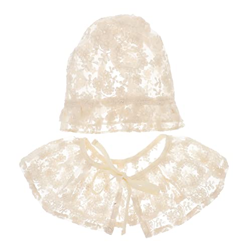 POPETPOP 1 Satz 2 Stück Hofmütze Aus Spitze Babyhut Spitze Für Spitzenkostüm Für Babys Taufmütze Spitzenoutfits Für Babys Spitzenhose Für Babys Neugeborenes Kostüm Beige Spitzenstoff von POPETPOP