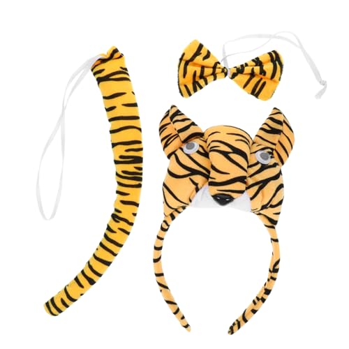 POPETPOP 1 Satz Tigerkleid -requisiten Tiger-cosplay Halloween Tiger Fliege Tiger Ohrstirnband Halloween Tiger Tail Ausgestopftes Stirnband Halloween-tierohr-stirnband Tigerohren Eisendraht von POPETPOP