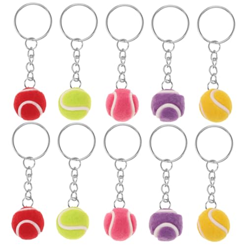POPETPOP 10 Stück Mini Tennisball Schlüsselanhänger Buntes Bag Pendant aus Weichem Lint und Langlebigem Zinklegierung Multifunktional als Sport Schmuck für Tennisliebhaber Leicht und von POPETPOP
