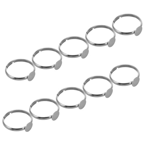 POPETPOP 10 Stück Teiliges Verstellbare Edelstahl Fingerringe für Flacher Runder Klebefläche Langlebig Rostfrei für Schmuckherstellung und DIY Bastelringe von POPETPOP