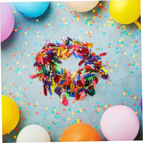 POPETPOP 100 Stück Bunte Pfeifenballons Kindergeburtstag Partyzubehör mit und Ballon Vielseitiges Noisemaker für Kinderfeste Sicher und Einfach zu Tragen für Halloween Weihnachten Neujahr von POPETPOP