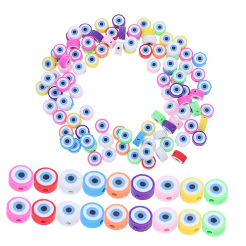 POPETPOP 100 Stück Evil Eye Polymer Clay Perlen Flach Spacer Perlen Leicht Bunt DIY Schmuckzubehör für Armbänder Ohrringe Halsketten Schmuckherstellung von POPETPOP