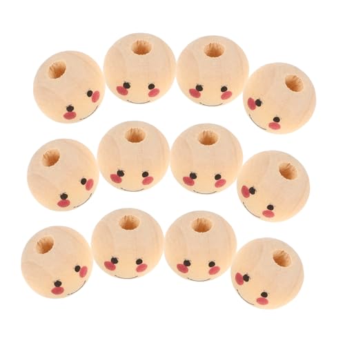 POPETPOP 100Stücke Holzperlen mit Lächelgesicht DIY Schmuckzubehör für Erwachsene Bastelperlen für Armbänder Halsketten und Ohrringe von POPETPOP