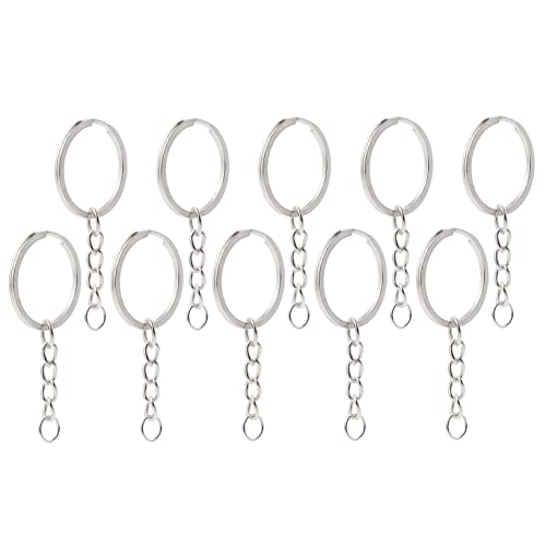 POPETPOP 10Stücke Metall Schlüsselanhänger Ringe Geteilter Schlüsselring mit Kette für DIY Projekte und Schlüsselbund Zubehör Langlebig und Leicht für Bastelarbeiten von POPETPOP