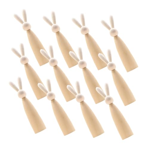 POPETPOP 12 Stück Holzpflockpuppen Zum Basteln, Leere Hasenfiguren Aus Holz Zum Bemalen Von Naturholz-tierskulpturen Für Diy-projekte von POPETPOP