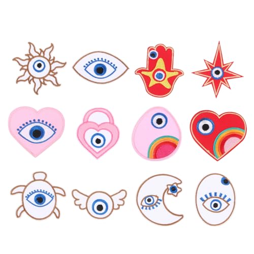 POPETPOP 12 Stück Teiliges Bestickte Aufnähmotive für Kleidung DIY Reparatur und Dekoration Cartoon Applique Patches für Taschen Hüte Socken Langlebige Stoffflicken von POPETPOP