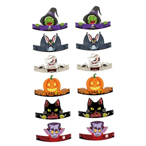 POPETPOP 12 Stück Teiliges Halloween Papierhut mit Kürbis und Geist Motiven Bunte Partyhüte für Kindergeburtstag und Halloween Feier Leicht und Dekorativ für Jungen und Mädchen von POPETPOP