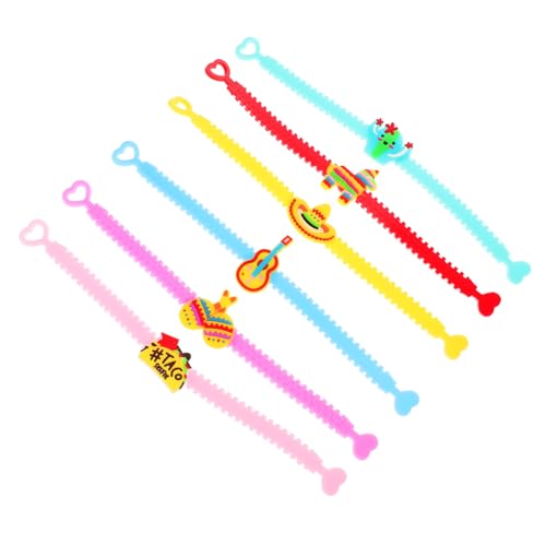 POPETPOP 12 Stück Teiliges Mexikanisches Fiesta PVC Armband Elastische Verstellbare Karnevalsarmbänder mit Sicherem Verschluss Bunte Muster Weiches Material Komfortabel für Party von POPETPOP