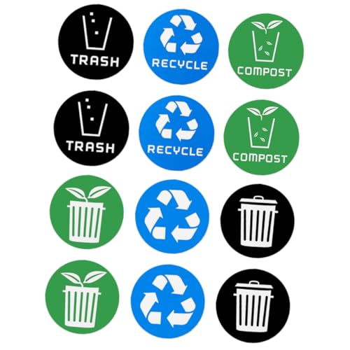 POPETPOP 12Stücke Mülltrennungsaufkleber Ablösbare Recycling Sticker für Mülltonnen Langlebig und Praktisch für Zuhause Büro Hotels und Restaurants von POPETPOP