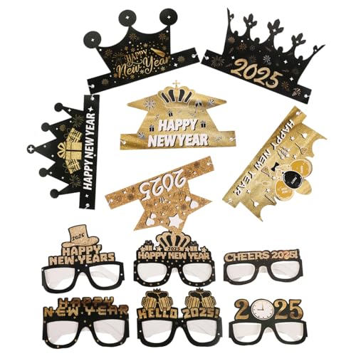 POPETPOP 12Stücke Neujahrs Partybrillen und Hüte Papiergläser und Papierkappen für Silvesterfeiern Perfektes Partyzubehör für Festliche von POPETPOP
