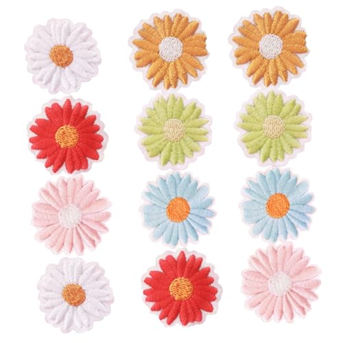 POPETPOP 12Stücke Selbstklebende Daisy Patches Handgemachte Stickerei Aufnäher für Kleidung Taschen und Hüte DIY Bastelzubehör für Dekoration und Reparatur von POPETPOP