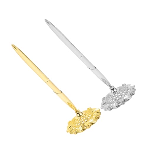 POPETPOP 2 Stück Business Kugelschreiber Metall Kugelschreiber mit Stabilem Ständer Eleganter Signatur Stift für Büro Hotel Bank Tisch Schreibset Schwarz Gold Silber von POPETPOP