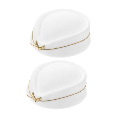 POPETPOP 2 Stück Damen Baskenmütze Air Hostess Stil Faux Wolle Leicht Vintage Stewardess Mütze Weiß für Halloween Kostüm Bühne Reise von POPETPOP