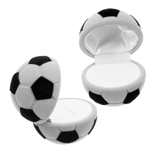 POPETPOP 2 Stück Fußball Ringbox aus Grauem Samt mit Schwarzer Akzentuierung Multifunktionale Schmuckschatulle für Eheringe Ohrringe und Accessoires für Verlobung Hochzeit und von POPETPOP