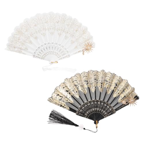POPETPOP 2 Stück Vintage Spitzen Fächer Faltbare Handfächer mit Anhänger Chinesischer Retro Stil Dekorativer Tanz und Foto Fächer für Hochzeit Party und Reisen Weiss Schwarz POPETPOP 2 Stück Vintage Spitzen Fächer Faltbare Handfächer mit Anhänger Chinesischer Retro Stil Dekorativer Tanz und Foto Fächer für Hochzeit Party und Reisen Weiss Schwarz von POPETPOP