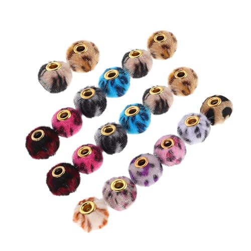 POPETPOP 20 Stück Leopardenmuster Plüschperlen mit Großem Loch Weiche Kunsthaarbeads für DIY Schmuckherstellung Armbänder Schlüsselanhänger Teiliges Einfache Fädelung Langlebig und Modisch von POPETPOP