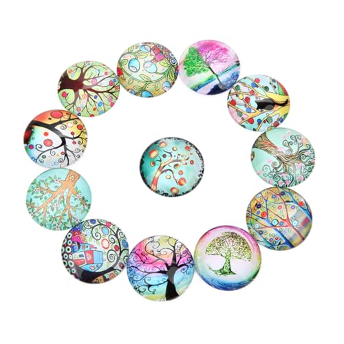 POPETPOP 20 Stück Teiliges Runde Glas Cabochon Aufkleber Bunte DIY Schmuck Patches mit Baum Muster Kreative Edelstein Glas Sticker für Schmuckherstellung und Bastelarbeiten von POPETPOP