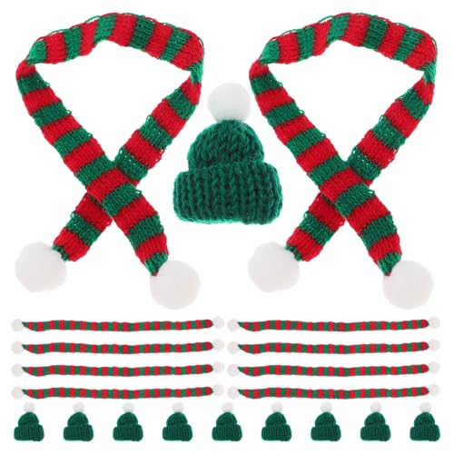 POPETPOP 20-teiliges Mini-Strick-weihnachtsset – 4 cm Große Mützen Und 23 cm Große Schals für Puppen, Pflanzen Und Weihnachtsdeko zum Basteln Als Dekoration für Das Ferienhaus von POPETPOP