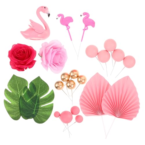 POPETPOP 23 Stück Tortenaufsatz mit Hawaii- Kuchendeckel für den Strand tropische Geburtstagsfeierdekorationen hawaiianische Dekorationen für Partys Schaum Rosa von POPETPOP