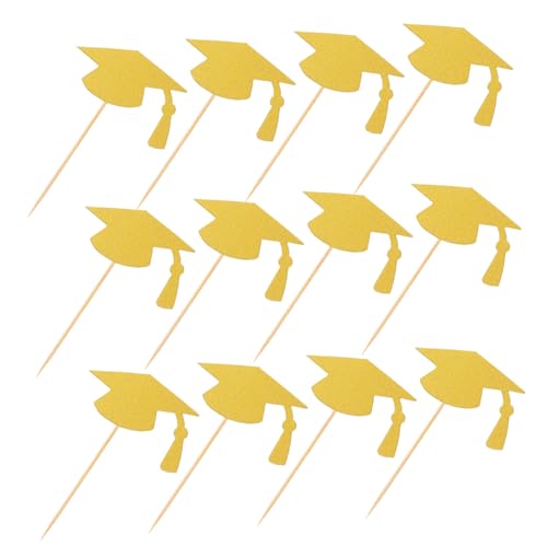 POPETPOP 24 Stück Kuchendekoration Der Abschlusssaison Abschlussfeier Dekorationen Tortendekoration Zur Abschlussfeier Dekorationen Für Abschlusskappen Grad Cupcake Topper Golden Papier von POPETPOP