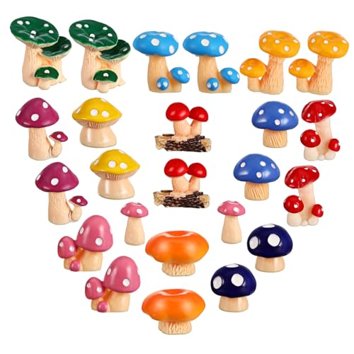 POPETPOP 24 Stück Pilz-Geschenkornamente Miniatur-Ornamente Pilzverzierungen Mini-Pilze kleine Figuren Mini-Halloween-Figuren Pilzdekoration für den Außenbereich Harz von POPETPOP