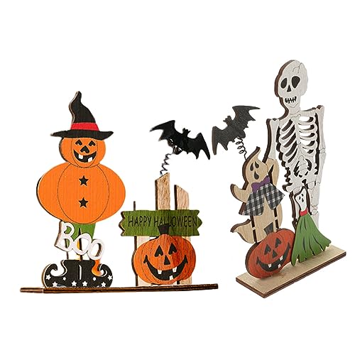 POPETPOP 2Stücke Halloween Holzdeko Tischdekoration mit Skelett und Kürbis Partydeko für Halloween Langlebig und Vielseitig Einsetzbar für Zuhause Hotels POPETPOP 2Stücke Halloween Holzdeko Tischdekoration mit Skelett und Kürbis Partydeko für Halloween Langlebig und Vielseitig Einsetzbar für Zuhause Hotels von POPETPOP