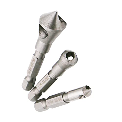 POPETPOP 3 Stück Chamferer Holzbearbeitung Bohrer Lochsenker aus Metall Werkzeug zum Entgraten von Löchern Senker-Bits Stahl Silver von POPETPOP