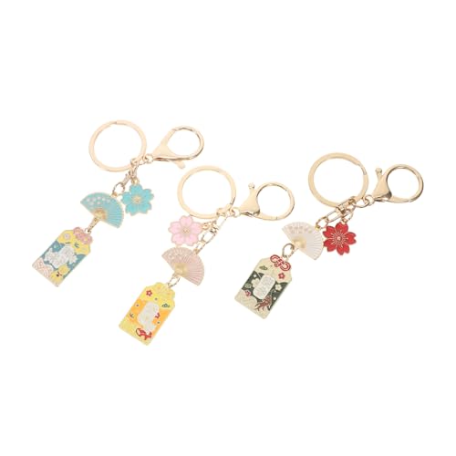 POPETPOP 3 Stück Traditioneller Japanischer Stil Schlüsselanhänger, Legierung, Kirschblüten-fan-charms, Schlüsselanhänger, Tasche, Geldbörse, Hängende Dekoration, Anhänger von POPETPOP