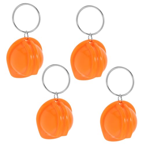 POPETPOP 4 Stück Helm Schlüssel Anhänger Schlüsselanhänger Auto Anhänger Kinderparty Gefälligkeiten Mini-bauhut Mini-bauornamente Bauarbeiterhut Diy-bauspielzeugzubehör Plastik Orange von POPETPOP
