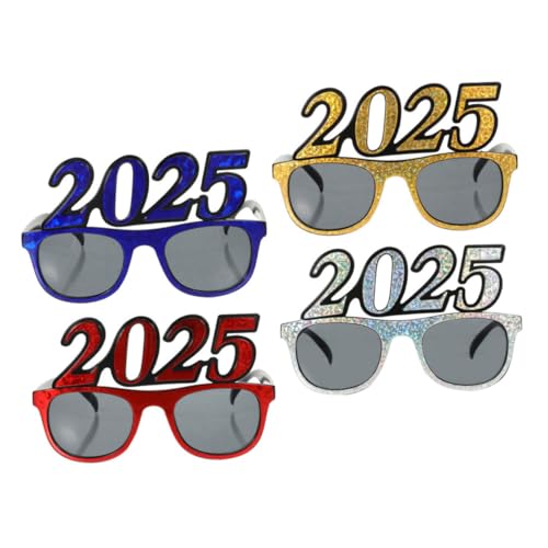 POPETPOP 4 Stück Party Brillen Bunte Glitzer Zahlen Sonnenbrillen Karneval Fasching Silvester Accessoires für Erwachsene und Foto Requisiten für Neujahrsfeier von POPETPOP