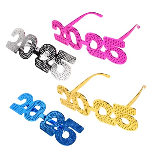 POPETPOP 4 Stück Silvester Partybrillen PC Material Lustige Foto Requisiten Glänzend Gold Silber Blau Rosa für Neujahrsfeier von POPETPOP