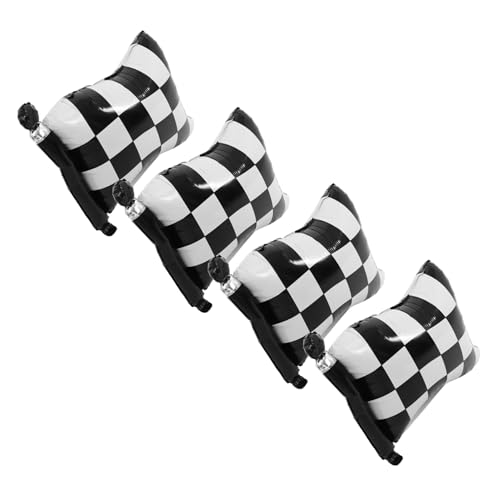 POPETPOP 4 Stück Teiliges Karierte Folienballons Racing Flagge Party Deko Langlebige Aluminiumfolie Schnell Aufblasbar Hängende Rennflaggen für Jungen Geburtstag Rennauto Motto von POPETPOP