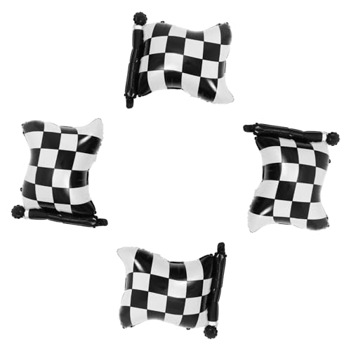 POPETPOP 4 Stück Teiliges Karierte Rennflaggen Aluminiumfolie Luftballons Racing Party Deko Wiederverwendbar für Jungen Geburtstag Auto Themen Feier Robust und Auslaufsicher von POPETPOP
