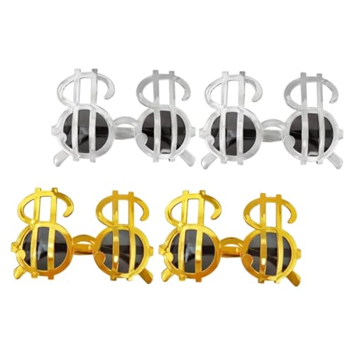 POPETPOP 4 Stück Teiliges Party Brillen Gold und Silber Kreative Lustige Kunststoffbrillen für Gruppenfotos Bequeme Passform Einfache Reinigung für Strand und Tanzpartys von POPETPOP