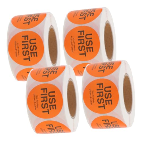 POPETPOP 4Rollen Selbstklebende Use First Inventory Aufkleber für Lebensmittellagerung Runde Orangefarbene Aufkleber zur Effizienten Bestandsverwaltung von POPETPOP