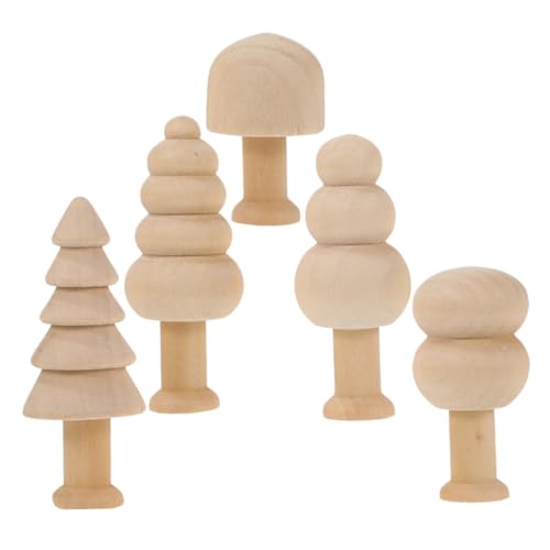 POPETPOP 5 Stück Holzbäume zum Basteln Puppen aus Holzklammern Holzpilze Pilzholzornamente Naturholzfiguren Holzpeg -Puppen hölzerne Peg -Leute Steckpuppen unvollendet Lotusbaum von POPETPOP