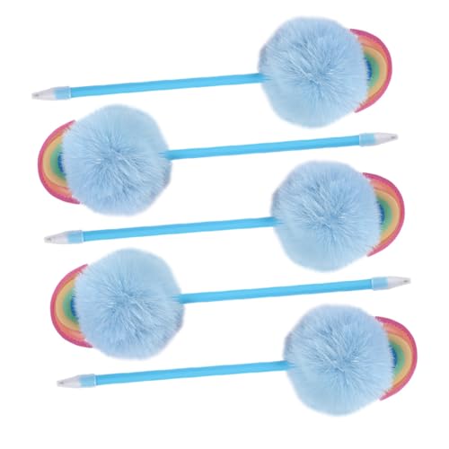 POPETPOP 5 Stück Teiliges Bunter Kugelschreiber für Niedliche Schreibstifte mit Flauschigen Pomponen Ergonomisch Glatte Vielseitig für Schule Büro Geschenkidee von POPETPOP