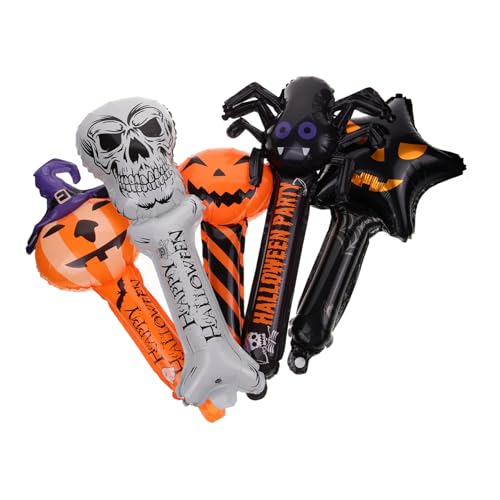 POPETPOP 5 Stück Teiliges Halloween Folienballon mit Aluminium Sticks Langlebige Partydekorationen mit Kürbis Fledermaus Skelett und Lachendem Gesicht für Gruselige und Hausdeko von POPETPOP