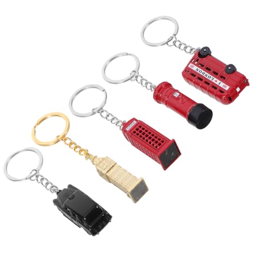 POPETPOP 5pcs London Telefonstandkastenschlüsselkäse Red Double Bus Keyring 3d Red Telephone Box Mailbox Taxi -schlüsselkette London Souvenir Metall Keyring von POPETPOP