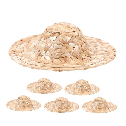 POPETPOP 6 Miniatur-strohhüte: Handgewebte Mini-mützen, Strick-Strohhut, Kleine Puppenhüte Für Kleine Haustiere, Flaschenaufsatz, DIY-bastelparty-Dekorationen von POPETPOP
