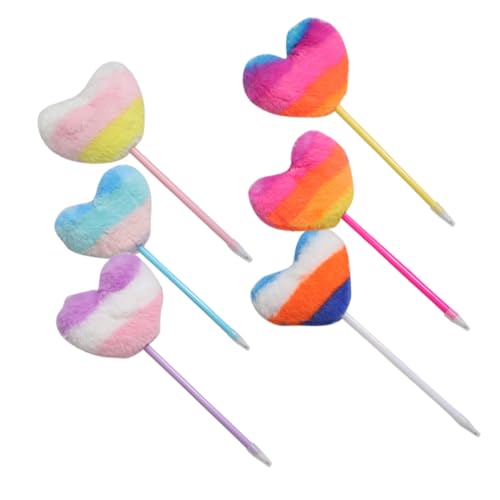 POPETPOP 6 Stück Teiliges Flauschige Kugelschreiber mit Herzform Pompon Bunte Plüsch Kugelschreiber Ergonomisch für Schule Büro Weicher Griff Flüssige Komfortables Schreiben von POPETPOP
