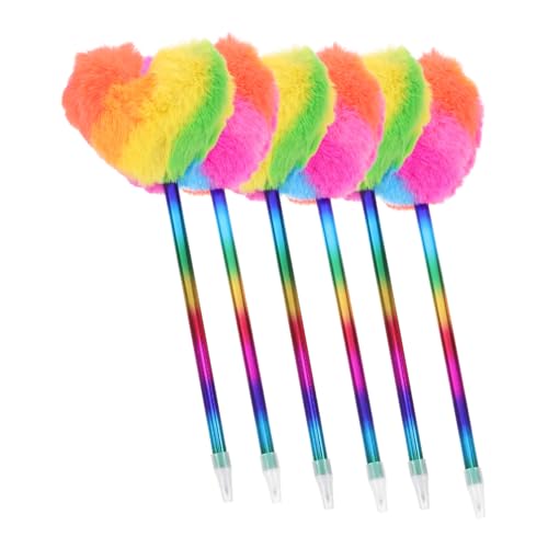 POPETPOP 6 Stück Teiliges Kugelschreiber mit Herzförmigem Flauschbommel Ergonomischer Schreibstift für Schule Büro Weicher Pompon Kugelschreiber für Kreatives Schreiben und Notizen von POPETPOP